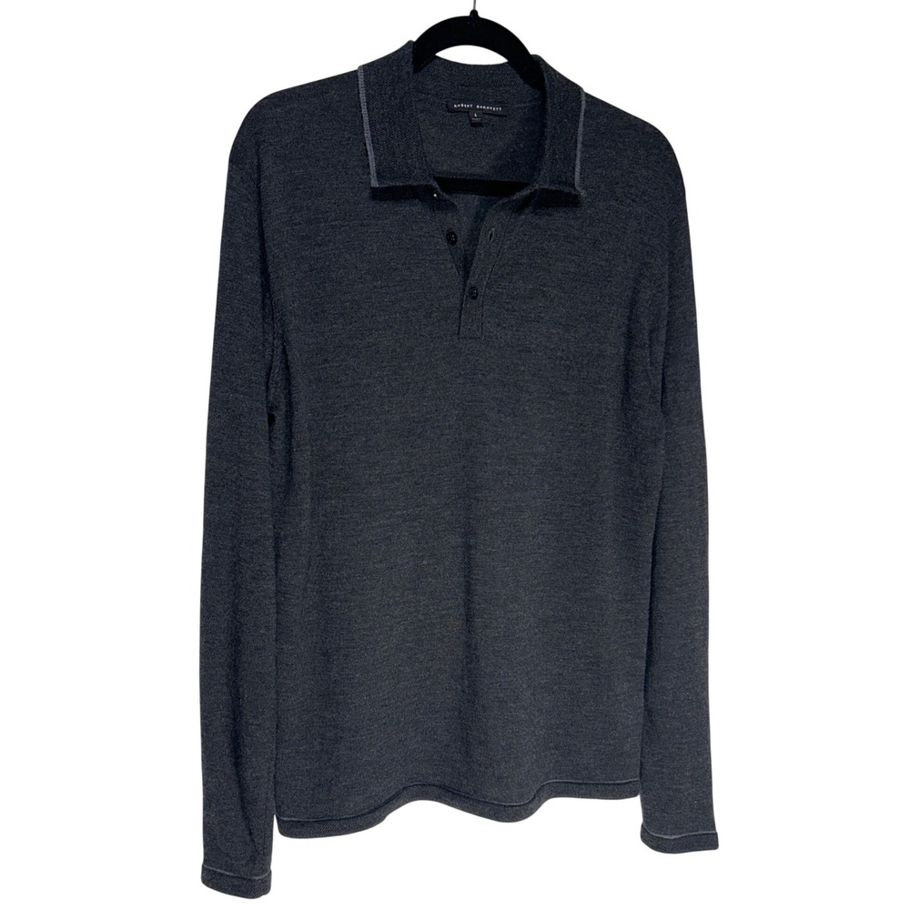 Robert Barakett 100% Wool Roman Polo Sweater Charcoal Gray‎ Size L Retail: $165